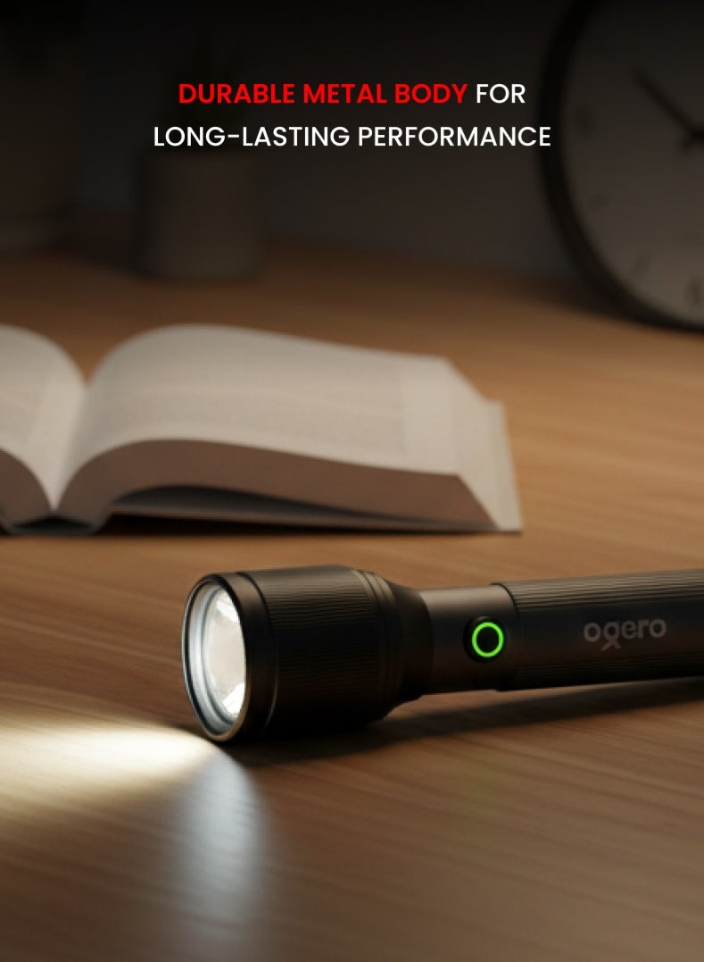 أوجيرا كشاف LED قابل لإعادة الشحن | كشاف ليزر عالي القدرة 30 واط | سطوع 3000 لومن | مدى إضاءة 4000 متر | شحن USB Type-C | مقاوم للماء IPX5 | خاصية الزوم ووضع SOS للطوارئ | ضمان سنتين | OG1100SLC23 | أسود - Image 2